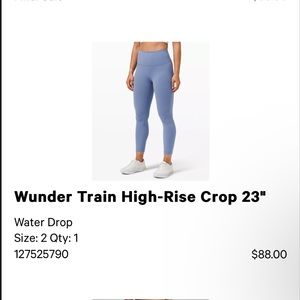 Wunder Train High Rise Crop 23” Lululemon